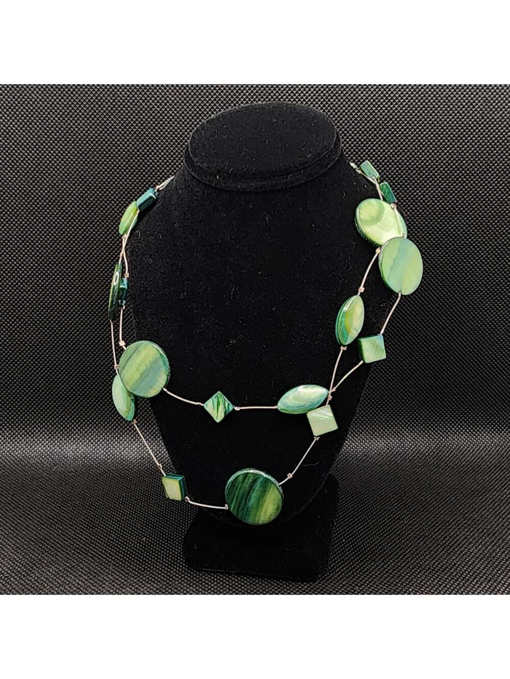 Vintage Green faux malachite Necklace with beaded strands